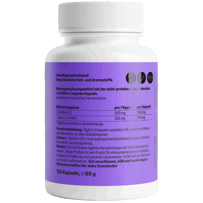 L-Ornitina 500mg (120 cápsulas) - Image 2